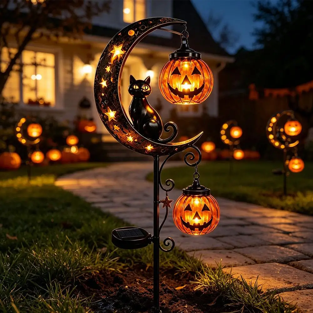 Le Jardin Enchanté – Décoration solaire chat noir et citrouille – Image 4