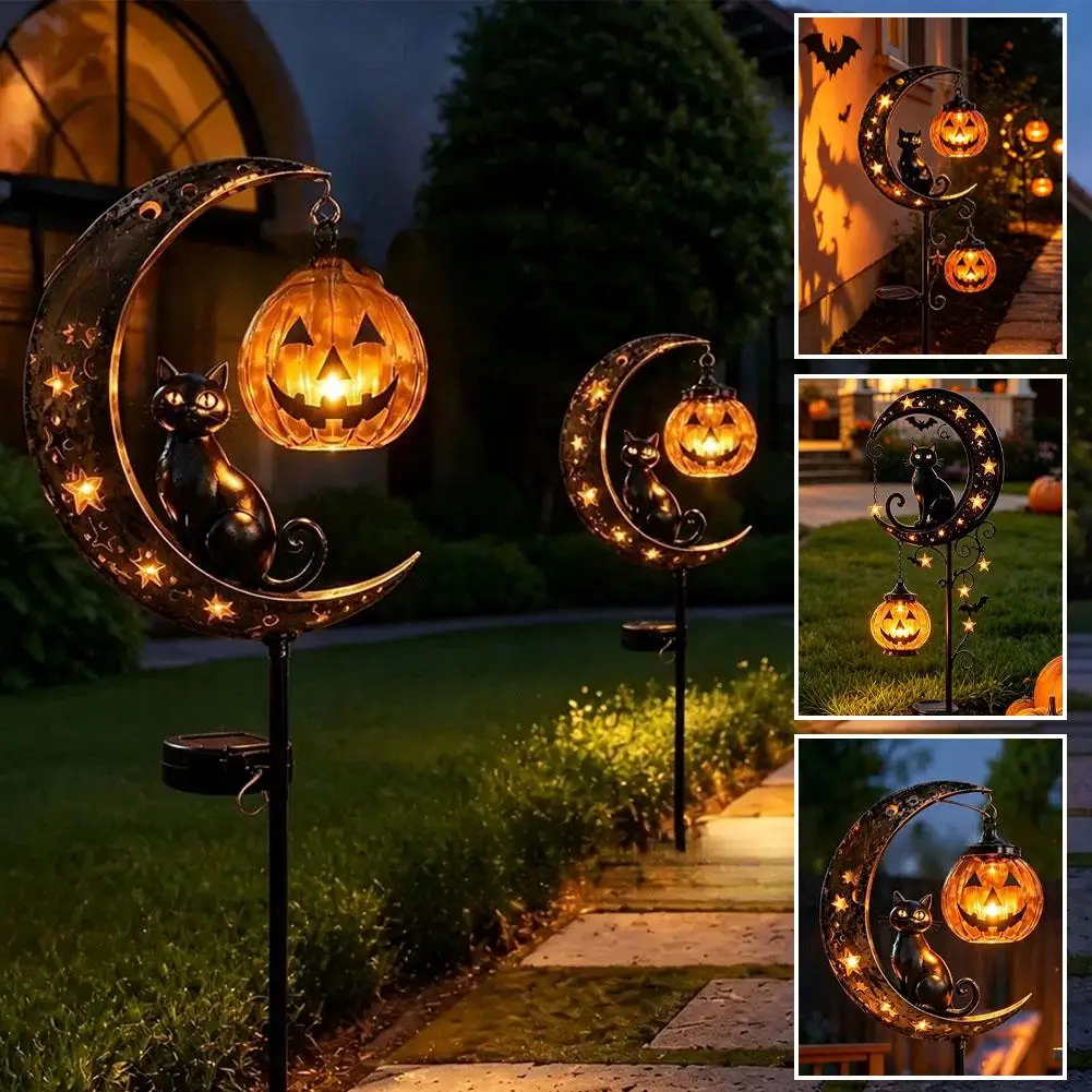 Le Jardin Enchanté – Décoration solaire chat noir et citrouille – Image 3
